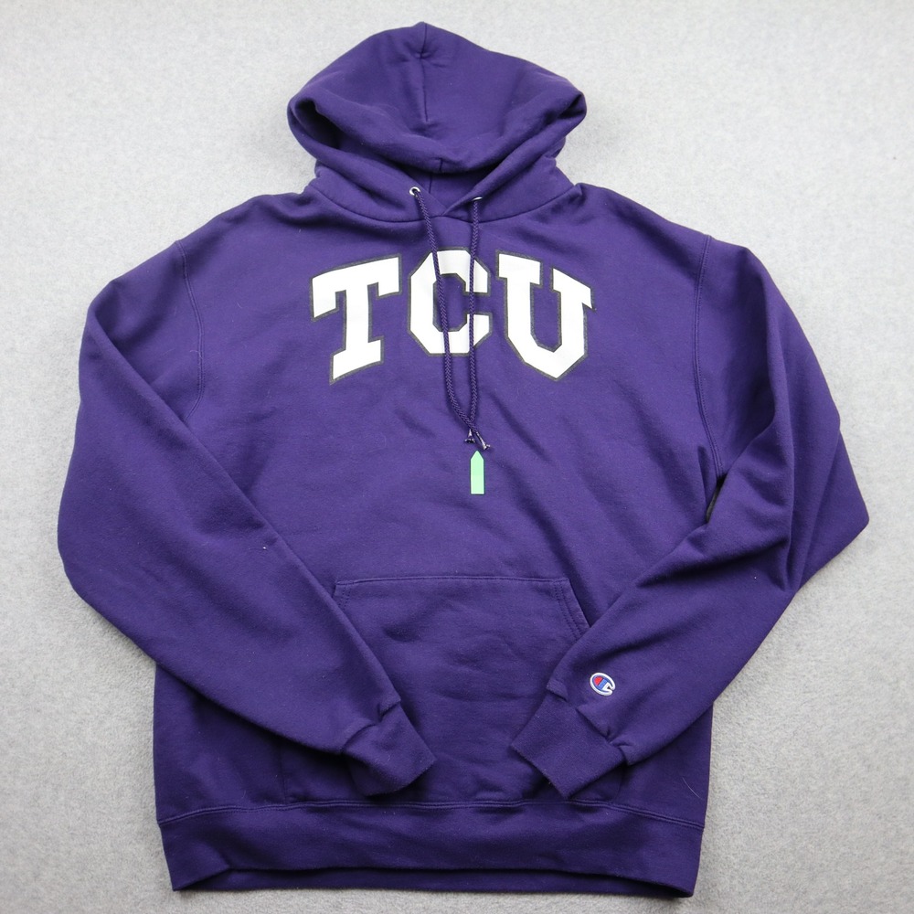 TCU Horned Frogs Champion Hoodie Mens Large Purple NCAA Fleece Sweatshirt Logo
